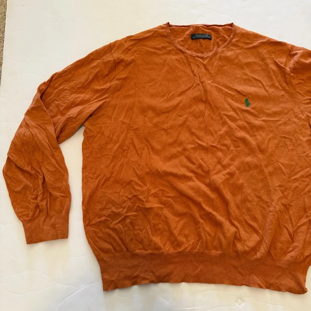 Vintage Polo Ralph Lauren Orange Crewneck Knit Cotton Sweater Size L